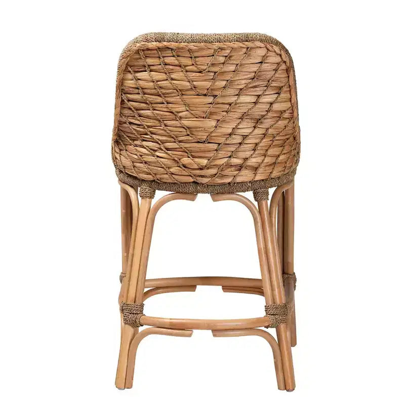 Kyle Woven Rattan Counter Height Barstool with Cushion - bali & pari: Handcrafted, No Assembly Required