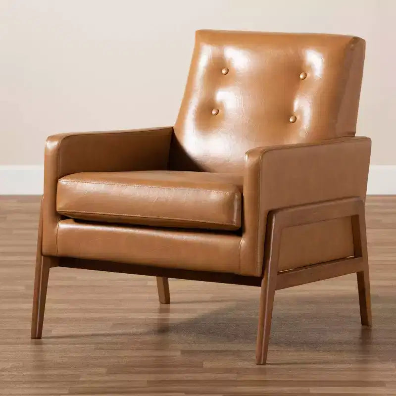 Perris Mid-Century Faux Leather Upholstered Wood Lounge Chair Walnut/Brown - Baxton Studio: Indoor Elegant Comfort