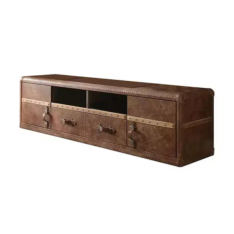 Aberdeen Top Grain Leather TV Stand for TVs up to 80": Media Storage, No Assembly - Acme Furniture
