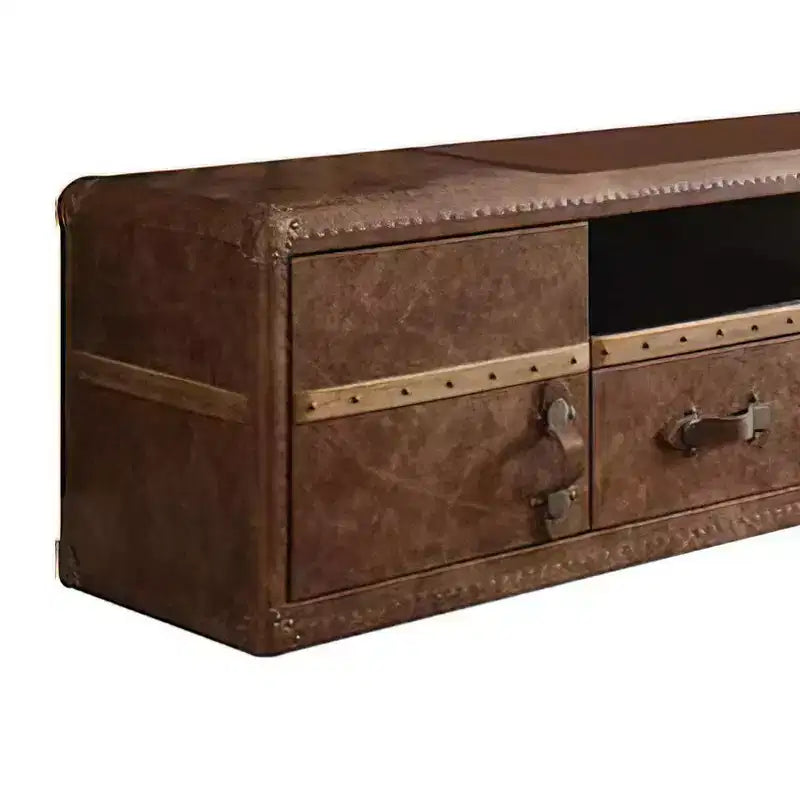 Aberdeen Top Grain Leather TV Stand for TVs up to 80": Media Storage, No Assembly - Acme Furniture