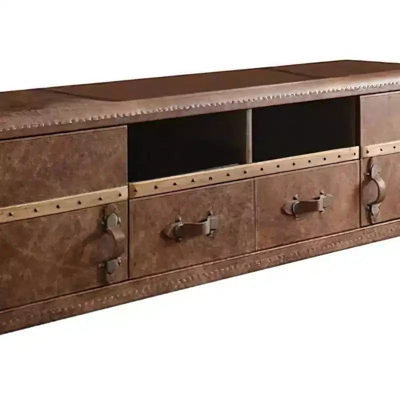 Aberdeen Top Grain Leather TV Stand for TVs up to 80": Media Storage, No Assembly - Acme Furniture