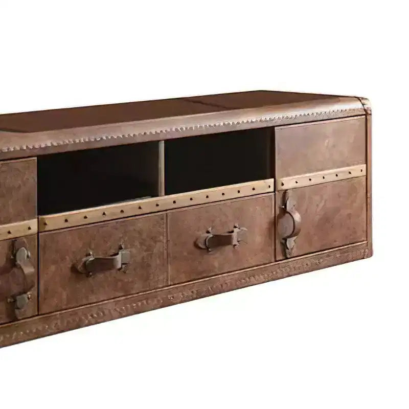 Aberdeen Top Grain Leather TV Stand for TVs up to 80": Media Storage, No Assembly - Acme Furniture