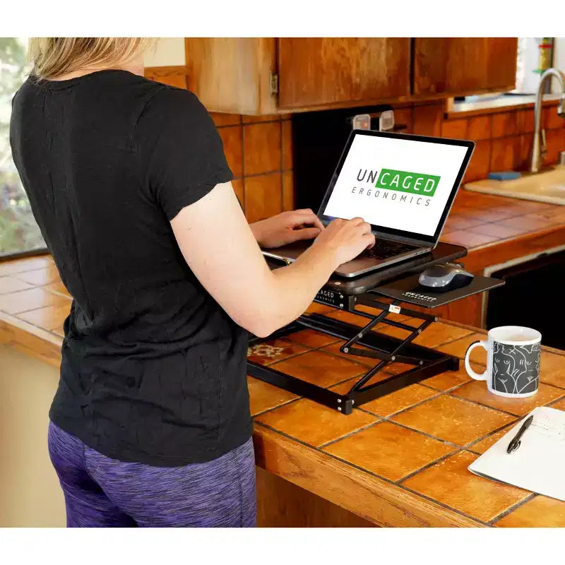Uncaged Ergonomics Laptop Stand & Standing Desk Black: Ergonomic Adjustable Portable Desk Converter, No Assembly Required