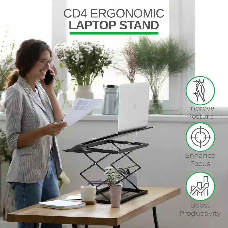 Uncaged Ergonomics Laptop Stand & Standing Desk Black: Ergonomic Adjustable Portable Desk Converter, No Assembly Required
