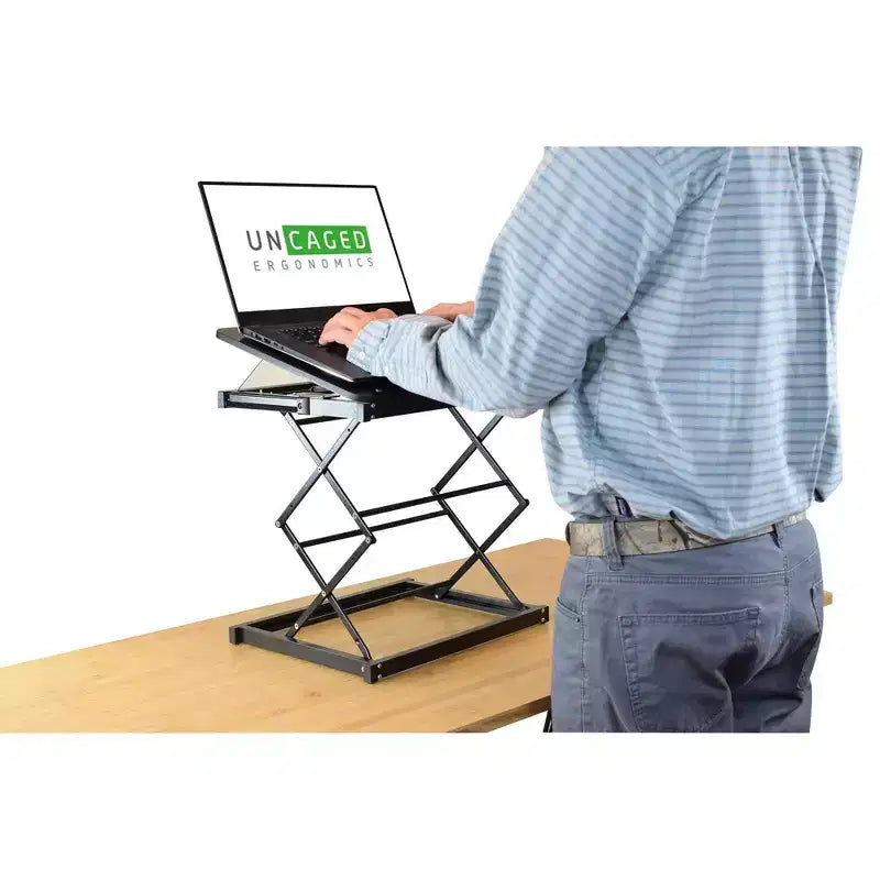 Uncaged Ergonomics Laptop Stand & Standing Desk Black: Ergonomic Adjustable Portable Desk Converter, No Assembly Required