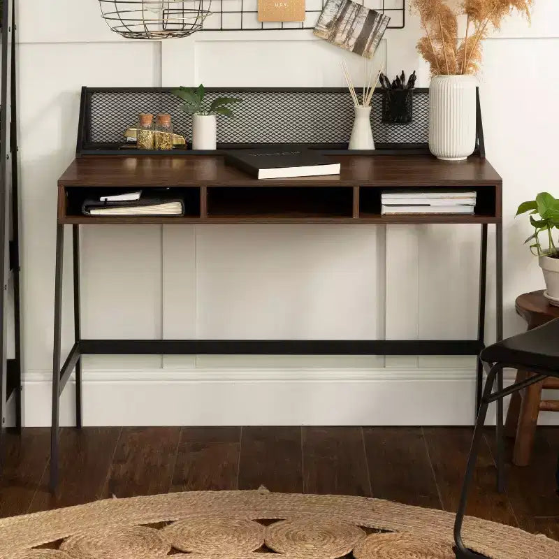 Urban Industrial 3 Cubby Writing Desk with Pen Storage Dark Walnut - Saracina Home