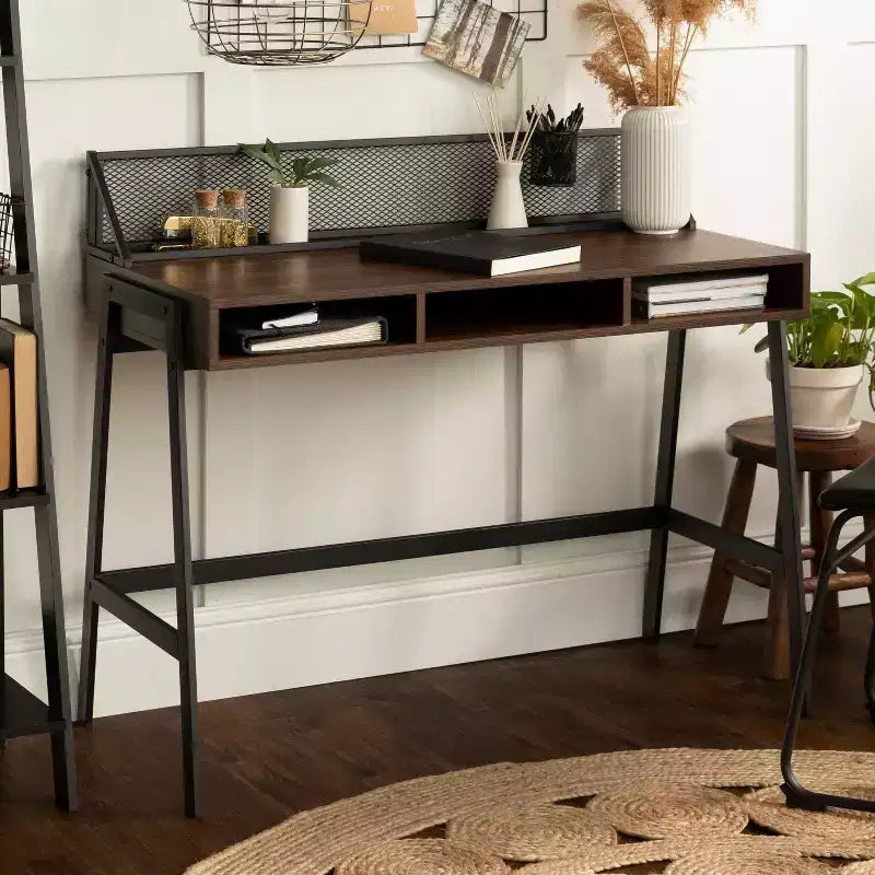 Urban Industrial 3 Cubby Writing Desk with Pen Storage Dark Walnut - Saracina Home