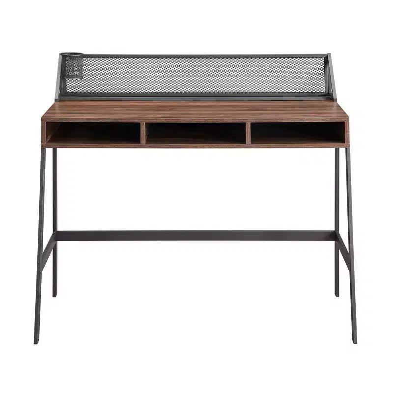 Urban Industrial 3 Cubby Writing Desk with Pen Storage Dark Walnut - Saracina Home