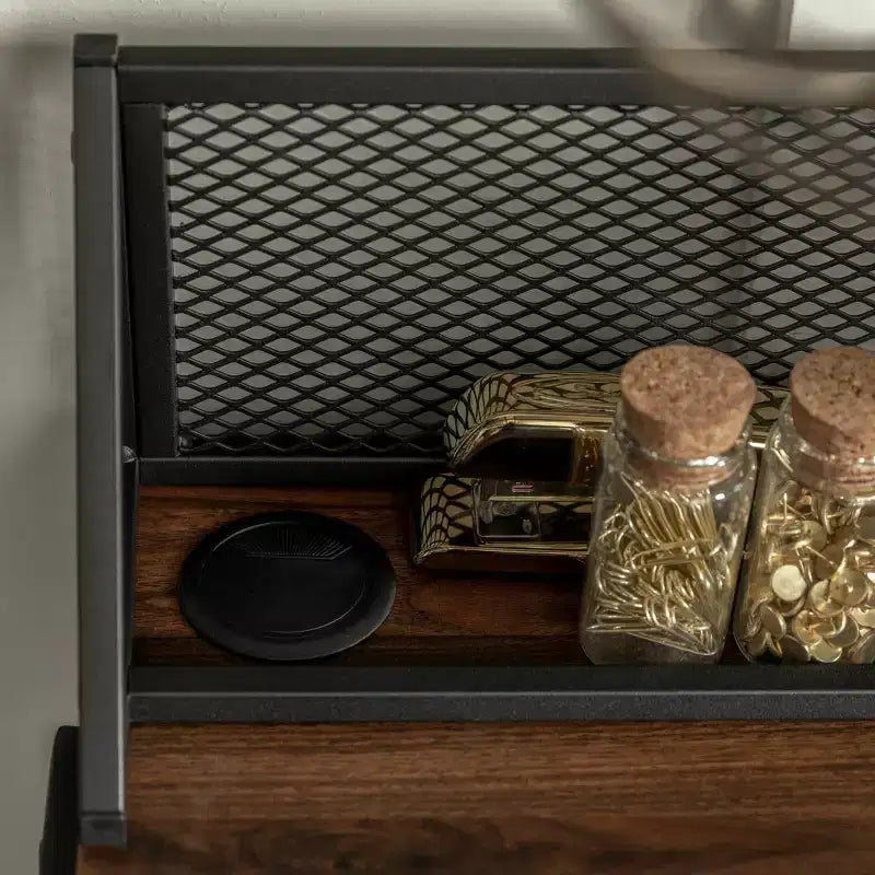 Urban Industrial 3 Cubby Writing Desk with Pen Storage Dark Walnut - Saracina Home