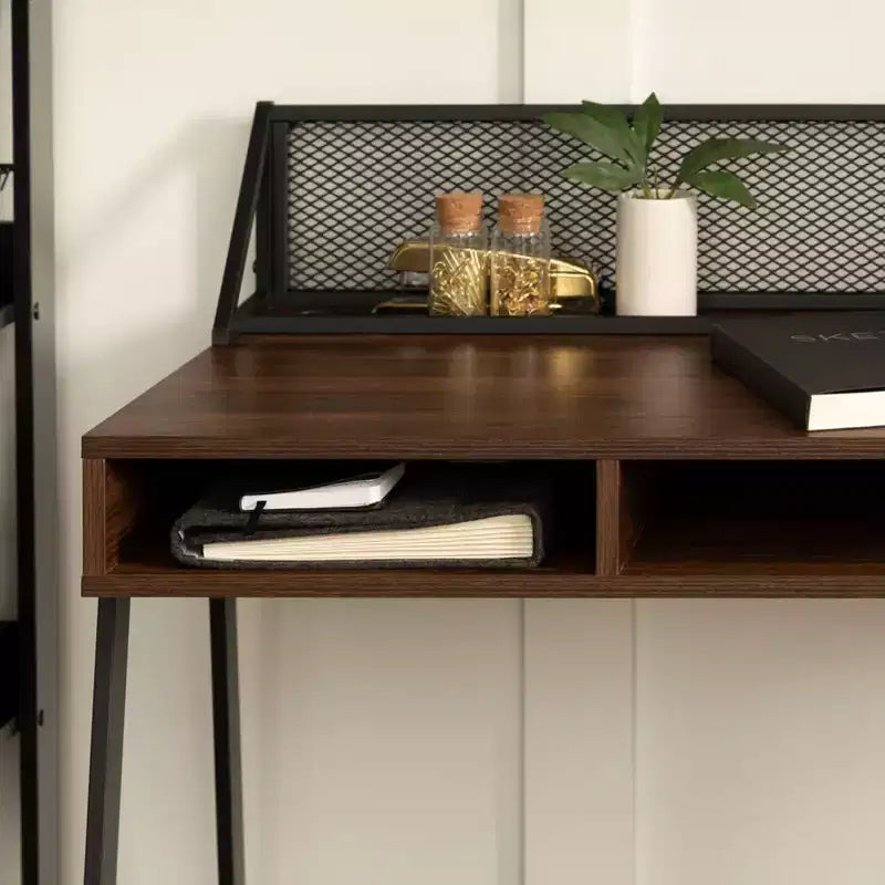 Urban Industrial 3 Cubby Writing Desk with Pen Storage Dark Walnut - Saracina Home