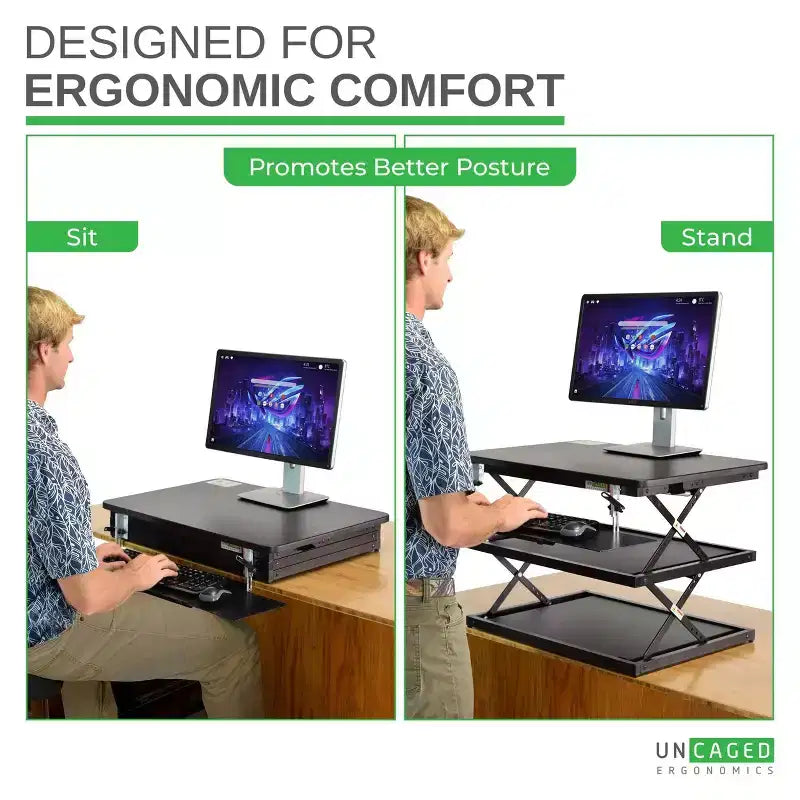 Tall Adjustable Standing Desk Riser Black - Uncaged Ergonomics