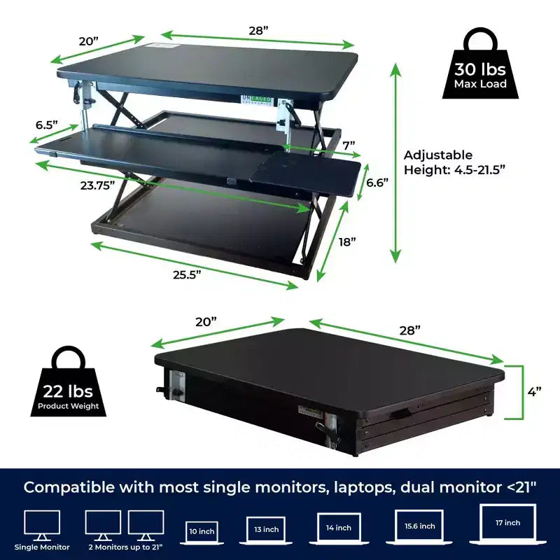Tall Adjustable Standing Desk Riser Black - Uncaged Ergonomics