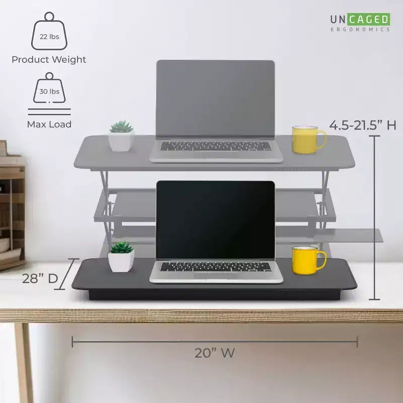 Tall Adjustable Standing Desk Riser Black - Uncaged Ergonomics