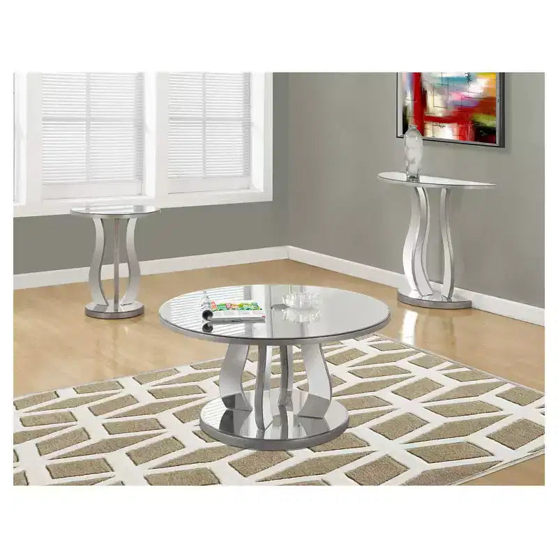 Round Accent Table with Mirror - Silver - EveryRoom: Contemporary Style, MDF Frame, Mirrored Top, 24" Height