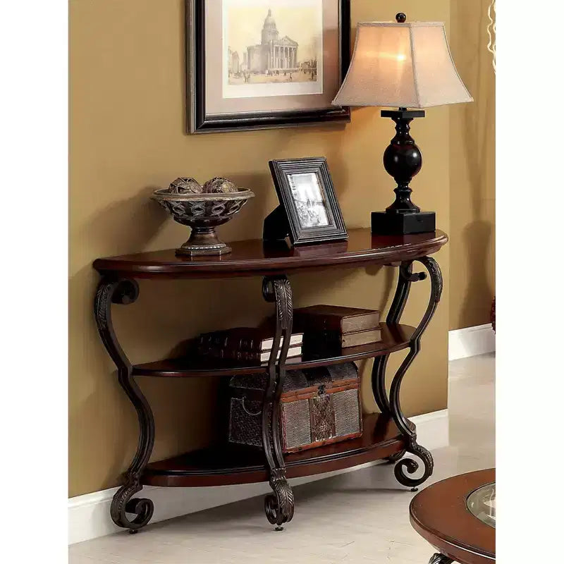 Telmin Traditional Sofa Table Brown Cherry - HOMES: Inside + Out: Entryway Half Moon with Open Shelf