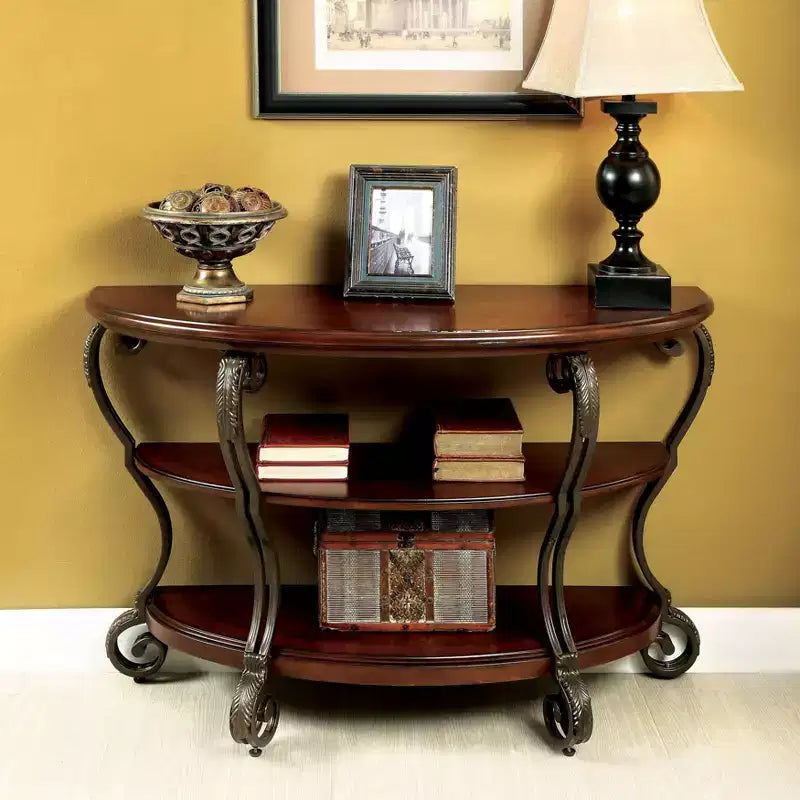 Telmin Traditional Sofa Table Brown Cherry - HOMES: Inside + Out: Entryway Half Moon with Open Shelf