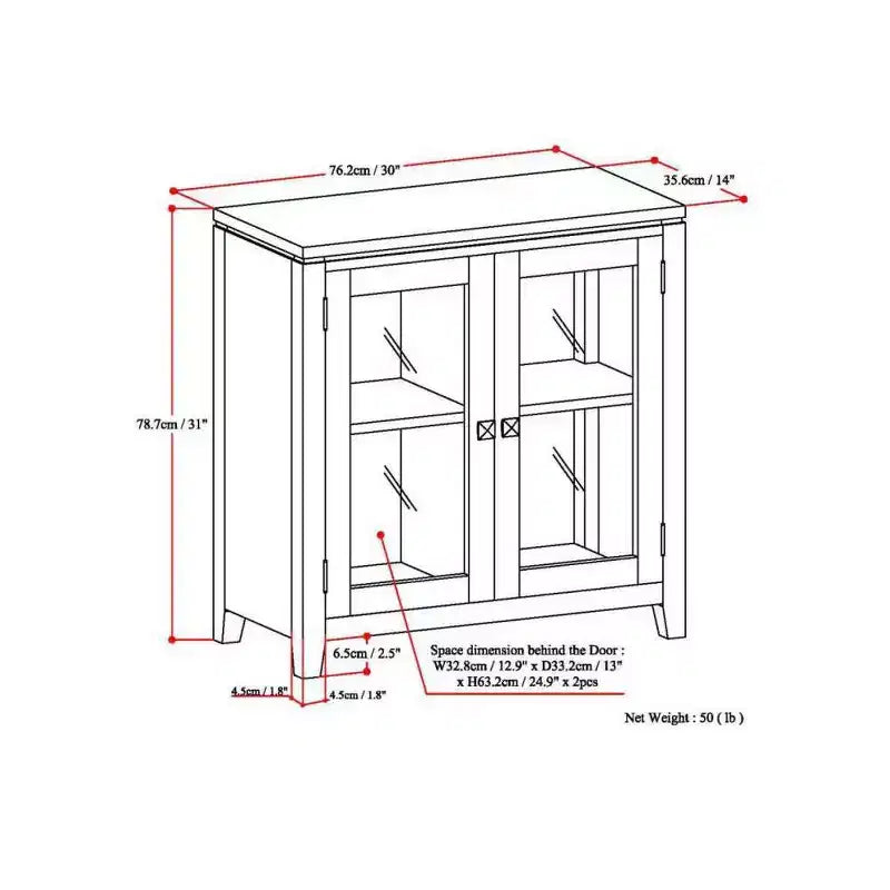 30" Essex Low Storage Cabinet Black - WyndenHall: Modern Style, Adjustable Shelves, Glass Doors