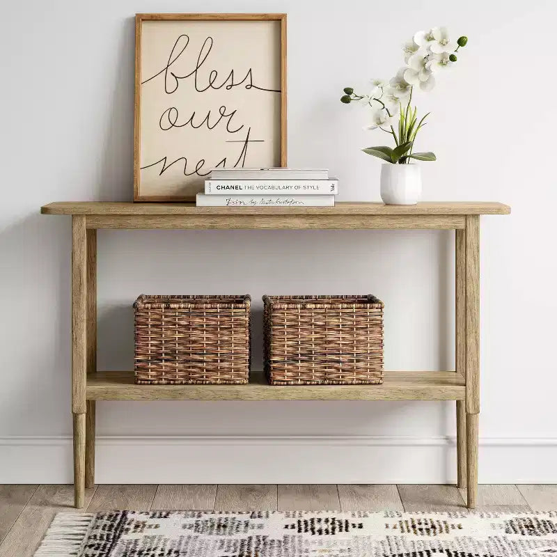 Gretna Narrow Console Table Natural - Threshold™: Solid Wood, Rustic Sofa Table with Shelf
