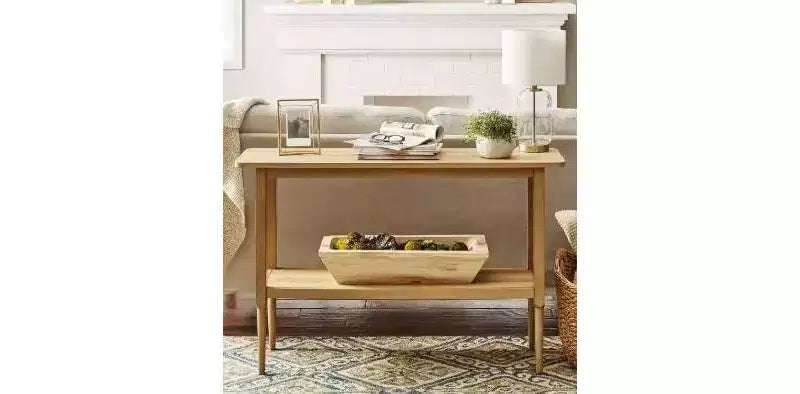 Gretna Narrow Console Table Natural - Threshold™: Solid Wood, Rustic Sofa Table with Shelf