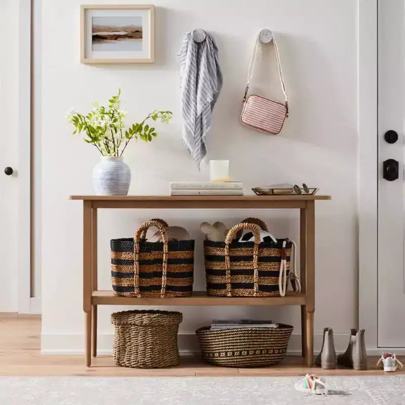 Gretna Narrow Console Table Natural - Threshold™: Solid Wood, Rustic Sofa Table with Shelf