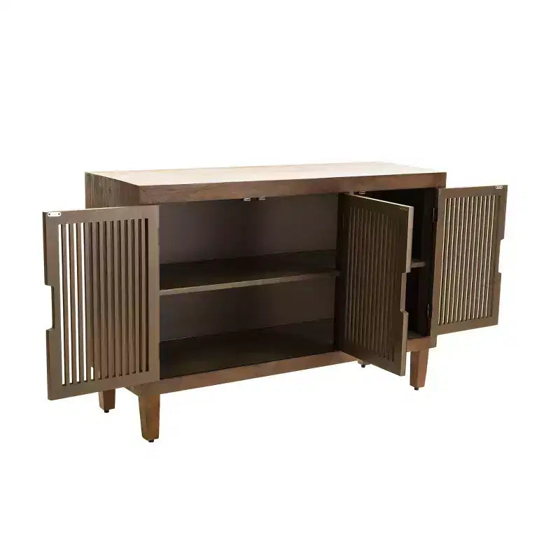Sawyer 3 Door Cabinet Brown - Adore Decor: Bohemian Style, Ash Surface, Fixed Shelf, Anti-Tip Hardware