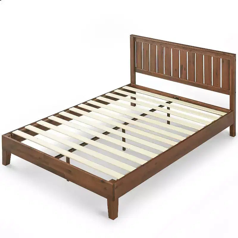 Vivek Wood Platform Bed with Headboard Antique Wood - Zinus