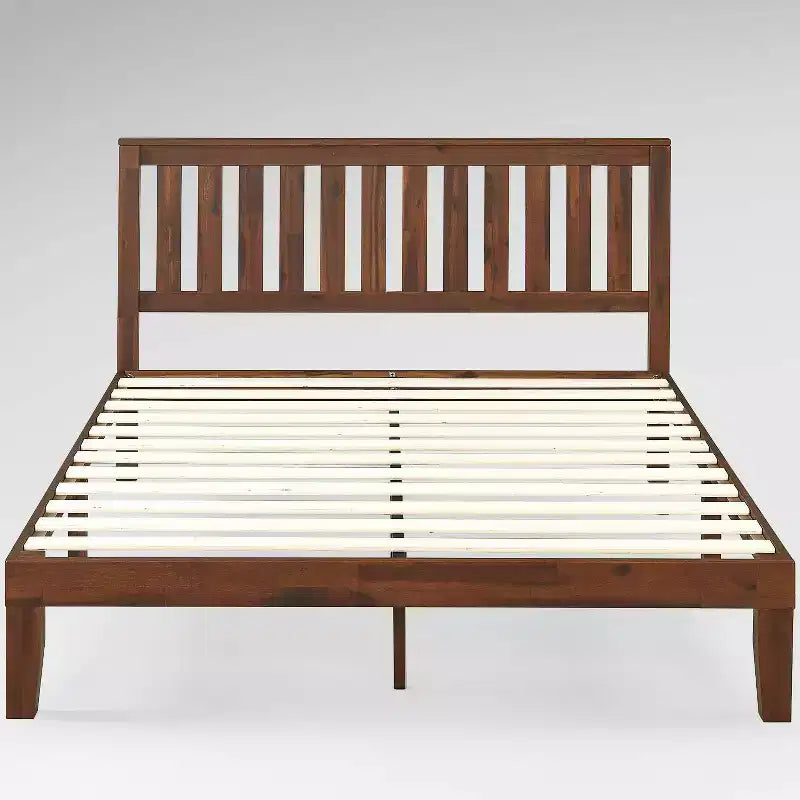 Vivek Wood Platform Bed with Headboard Antique Wood - Zinus