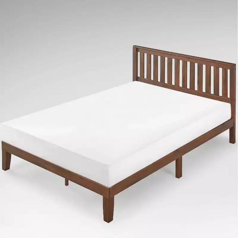 Vivek Wood Platform Bed with Headboard Antique Wood - Zinus
