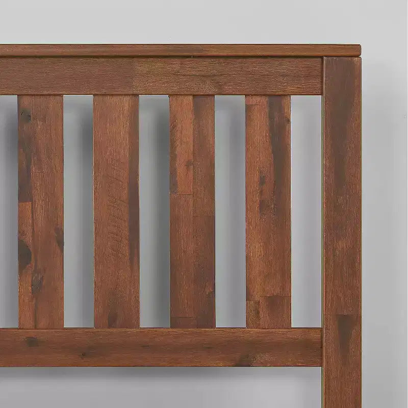 Vivek Wood Platform Bed with Headboard Antique Wood - Zinus