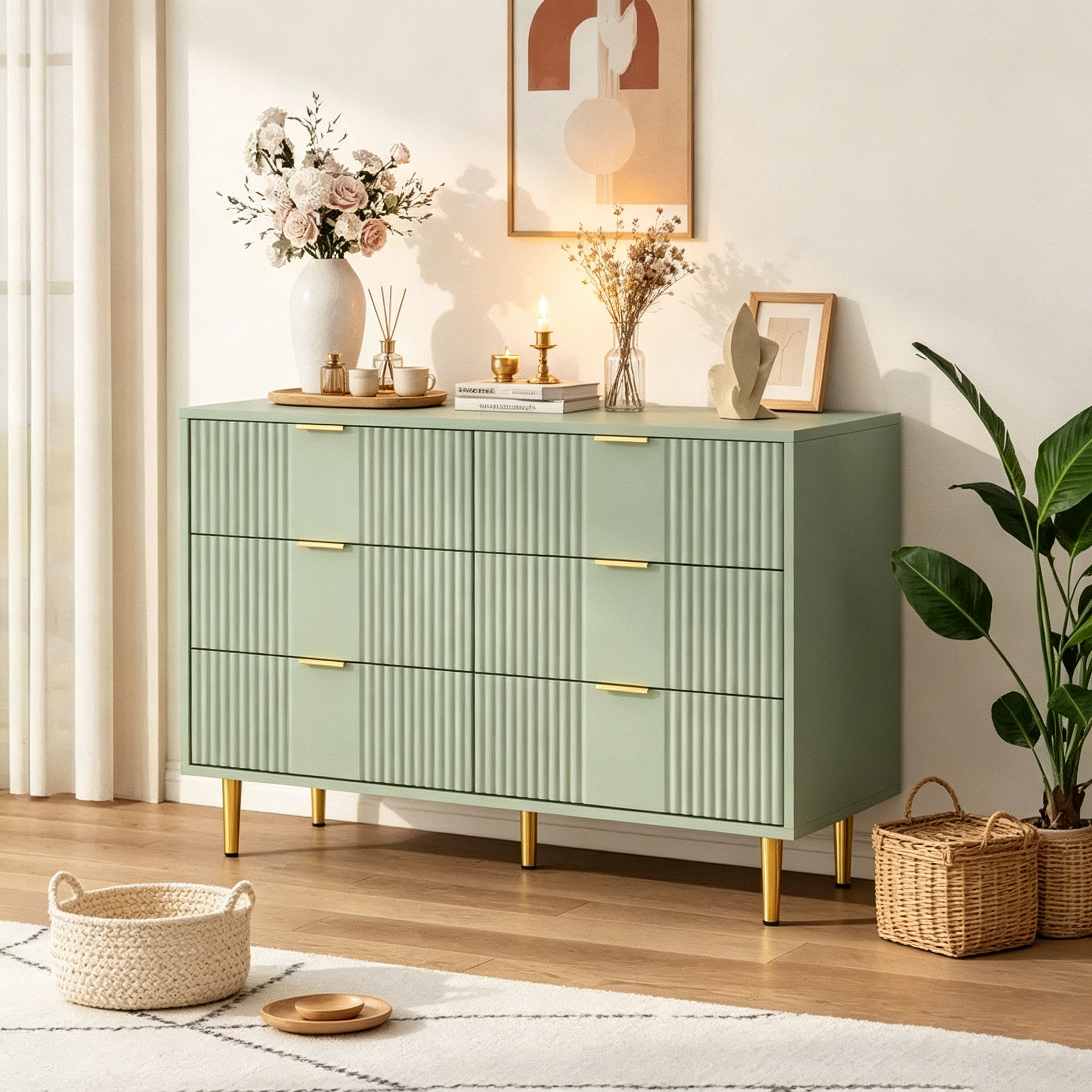 Commode à tiroirs cannelés