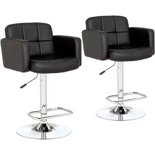 Studio 55D Trek Chrome Swivel Bar Stools Set of 2 Silver 32 3/4 High Modern Black Faux Leather Cushion Adjustable for Kitchen Counter Height Island