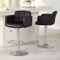 Studio 55D Trek Chrome Swivel Bar Stools Set of 2 Silver 32 3/4 High Modern Black Faux Leather Cushion Adjustable for Kitchen Counter Height Island
