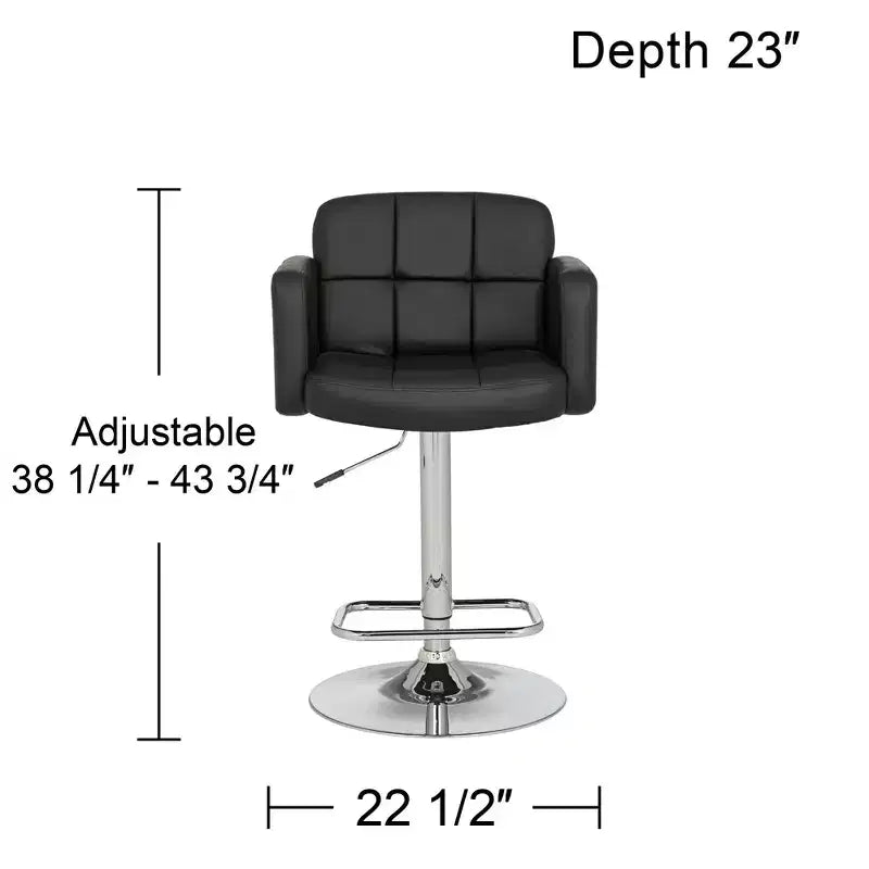 Studio 55D Trek Chrome Swivel Bar Stools Set of 2 Silver 32 3/4 High Modern Black Faux Leather Cushion Adjustable for Kitchen Counter Height Island