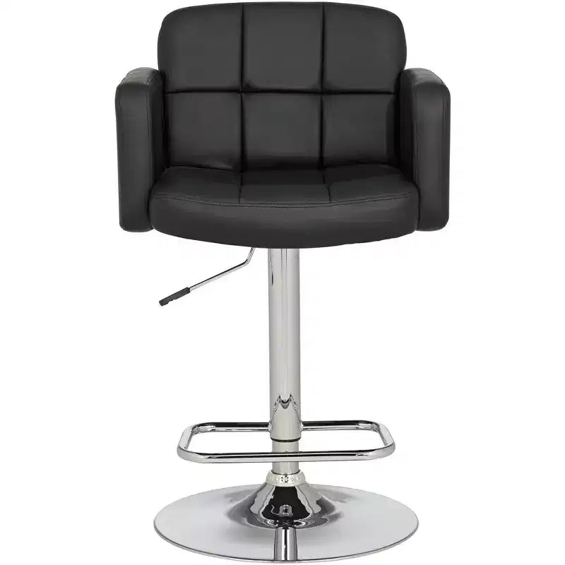 Studio 55D Trek Chrome Swivel Bar Stools Set of 2 Silver 32 3/4 High Modern Black Faux Leather Cushion Adjustable for Kitchen Counter Height Island