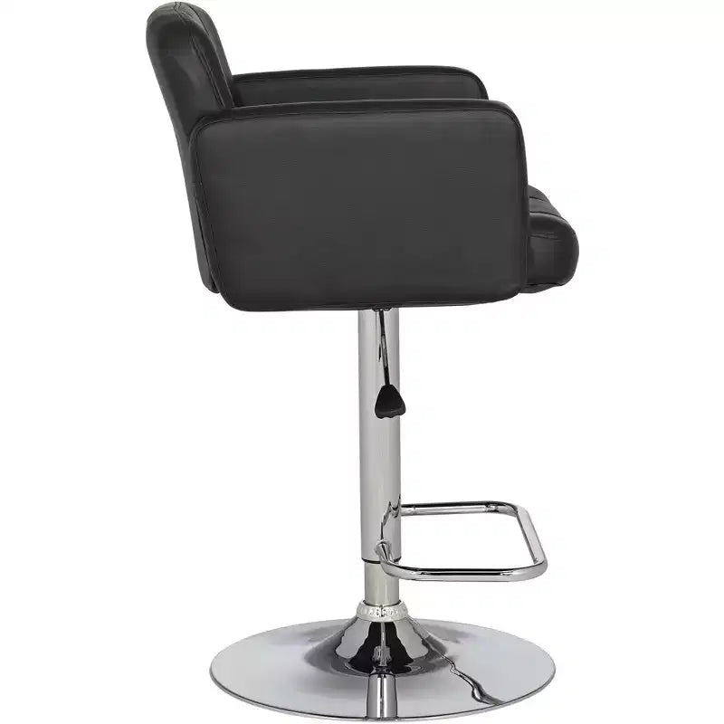 Studio 55D Trek Chrome Swivel Bar Stools Set of 2 Silver 32 3/4 High Modern Black Faux Leather Cushion Adjustable for Kitchen Counter Height Island