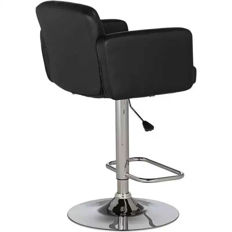 Studio 55D Trek Chrome Swivel Bar Stools Set of 2 Silver 32 3/4 High Modern Black Faux Leather Cushion Adjustable for Kitchen Counter Height Island