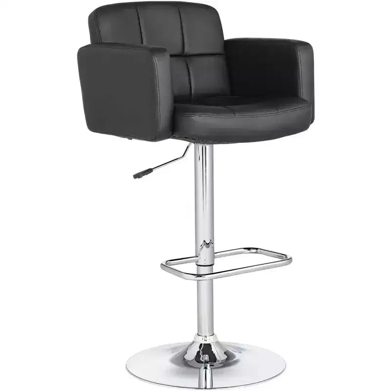 Studio 55D Trek Chrome Swivel Bar Stools Set of 2 Silver 32 3/4 High Modern Black Faux Leather Cushion Adjustable for Kitchen Counter Height Island