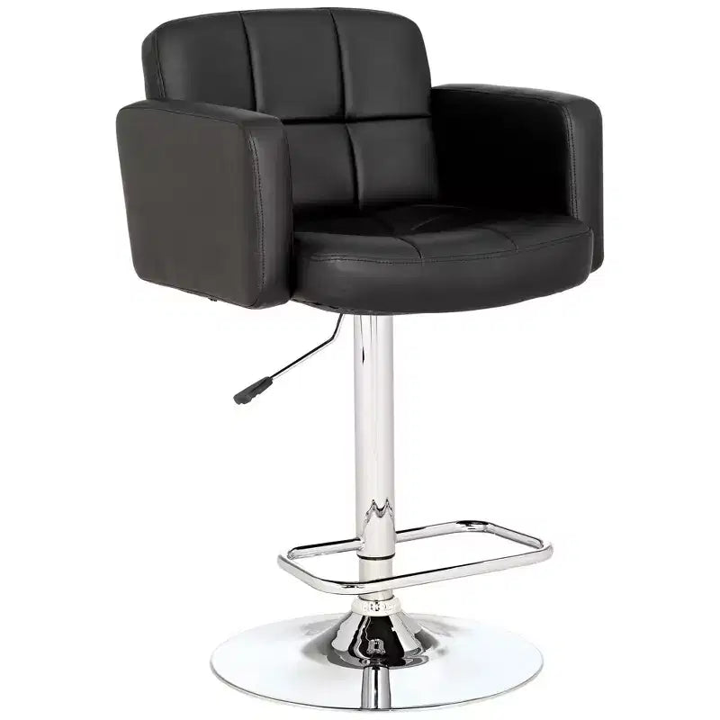 Studio 55D Trek Chrome Swivel Bar Stools Set of 2 Silver 32 3/4 High Modern Black Faux Leather Cushion Adjustable for Kitchen Counter Height Island