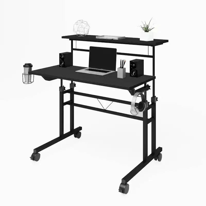 Rolling Writing Desk with Height Adjustable Desktop and Moveable Shelf - Techni Mobili