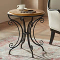 Kensington Hill Farmhouse Rustic Traditional Wood Black Iron Round Accent Table 22 1/4 x 22 Gold Brushed Scrollwork Legs for Spaces Living Room