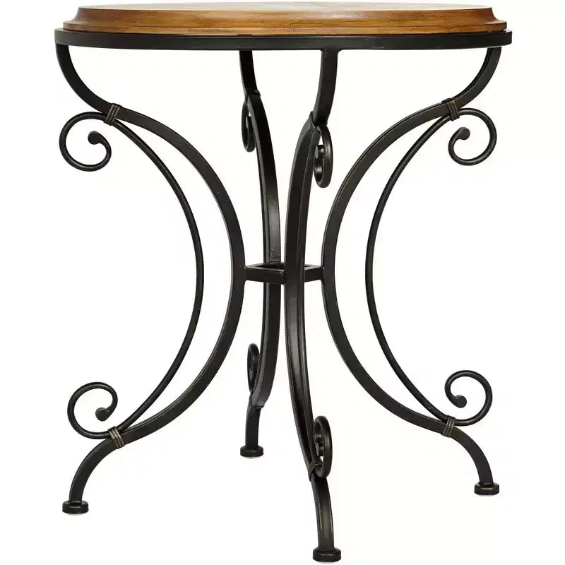 Kensington Hill Farmhouse Rustic Traditional Wood Black Iron Round Accent Table 22 1/4 x 22 Gold Brushed Scrollwork Legs for Spaces Living Room