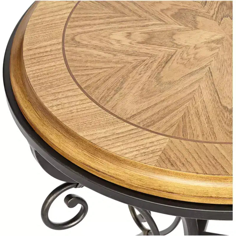 Kensington Hill Farmhouse Rustic Traditional Wood Black Iron Round Accent Table 22 1/4 x 22 Gold Brushed Scrollwork Legs for Spaces Living Room