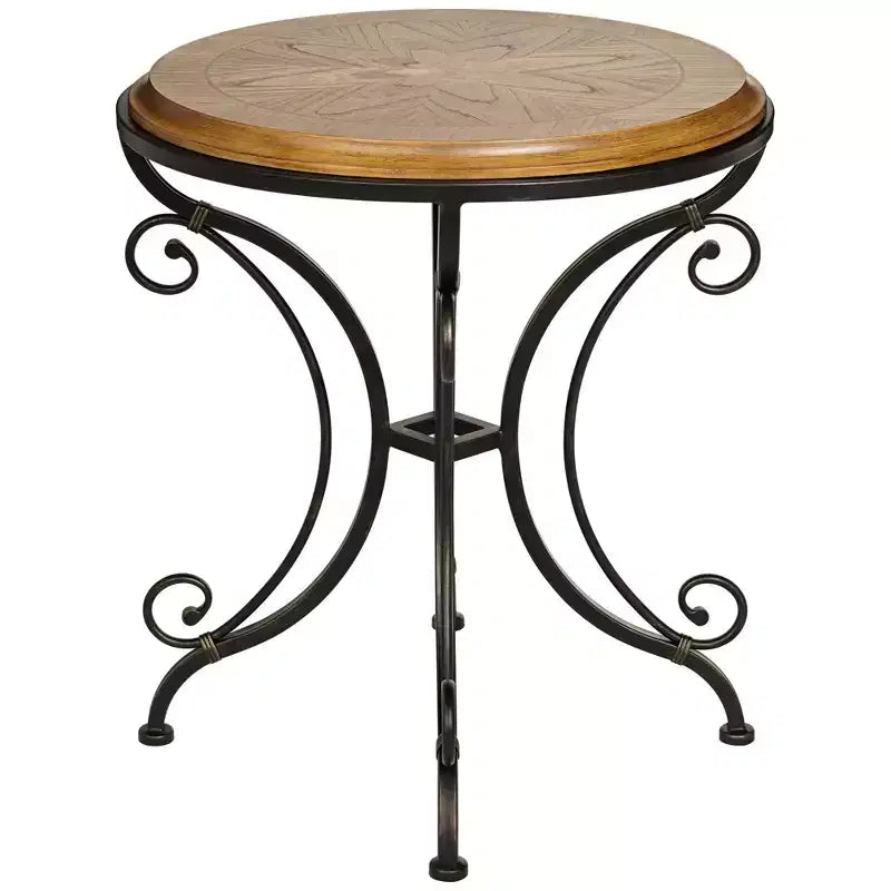 Kensington Hill Farmhouse Rustic Traditional Wood Black Iron Round Accent Table 22 1/4 x 22 Gold Brushed Scrollwork Legs for Spaces Living Room