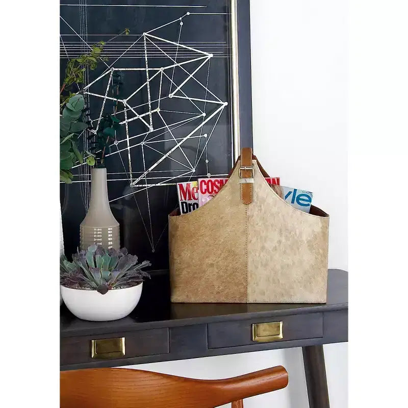 14 x 16 Traditional Leather Magazine Holder with Belt Strap Handle - Olivia & May
