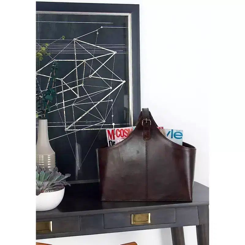 14 x 16 Traditional Leather Magazine Holder with Belt Strap Handle - Olivia & May