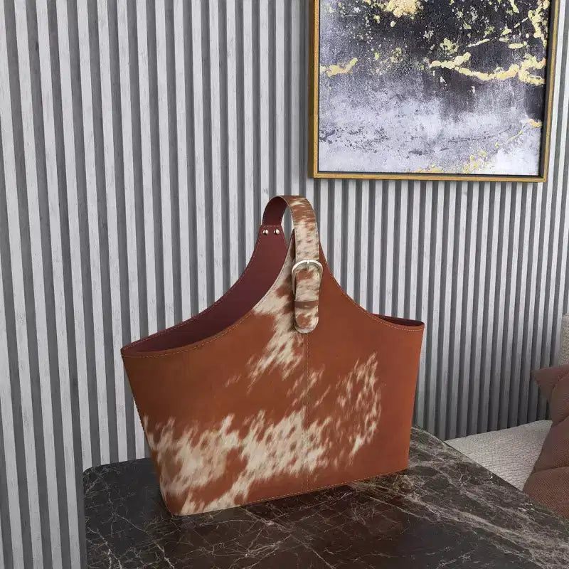 14 x 16 Traditional Leather Magazine Holder with Belt Strap Handle - Olivia & May