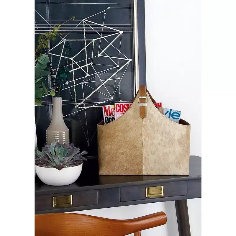 14 x 16 Traditional Leather Magazine Holder with Belt Strap Handle - Olivia & May