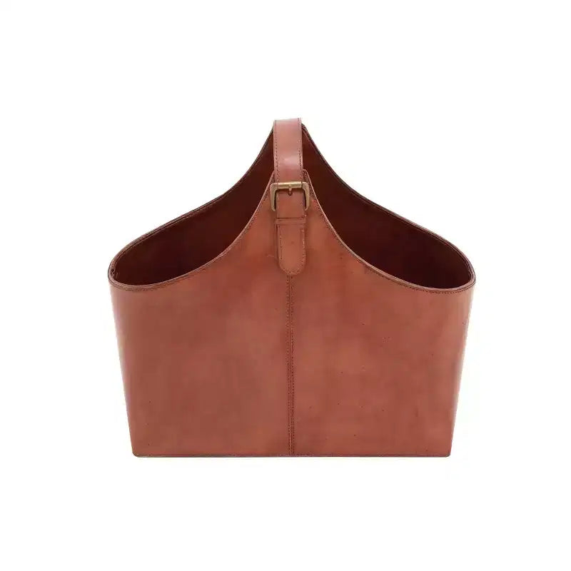 14 x 16 Traditional Leather Magazine Holder with Belt Strap Handle - Olivia & May