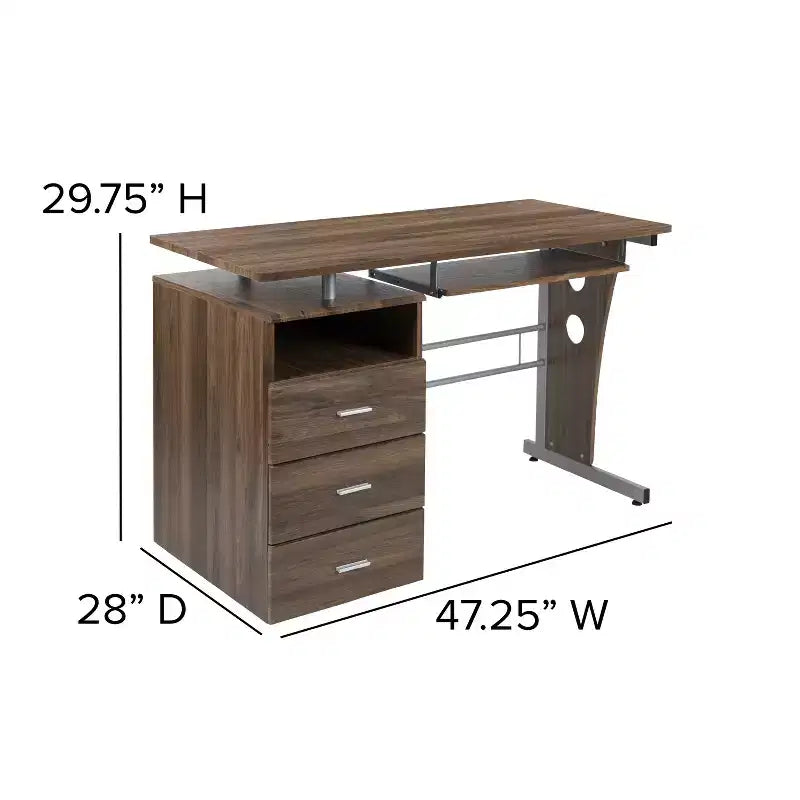 Emma and Oliver Desk with Three Drawer Single Pedestal and Pull-Out Keyboard Tray