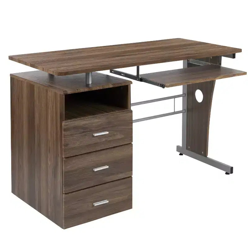 Emma and Oliver Desk with Three Drawer Single Pedestal and Pull-Out Keyboard Tray